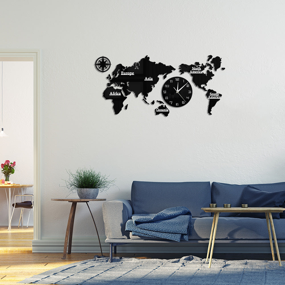 World Map Wall Clock Nordic Modern