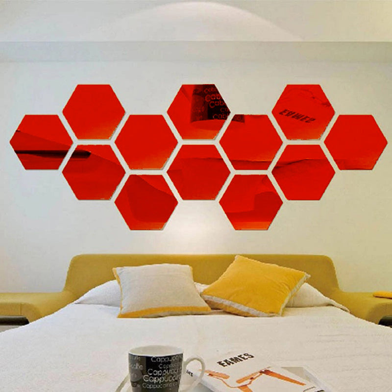 3D Wall Mirror Stickers Home Decor Hexagonal